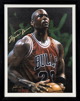 1997 Michael Jordan Framed 18x 23 1/3 Stretch Canvas Artwork by Carlos Beninati LE 7-9 